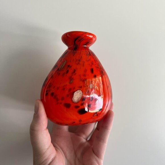Vintage Hand Blown Orange, Gold, and Black Speckled Glass Bud Vase - Picture 5 of 8